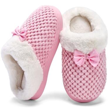 Imagem de WateLves Pantufas femininas com espuma viscoelástica para crianças pequenas, confortáveis, forradas com lã, para uso interno e externo, rosa, 16