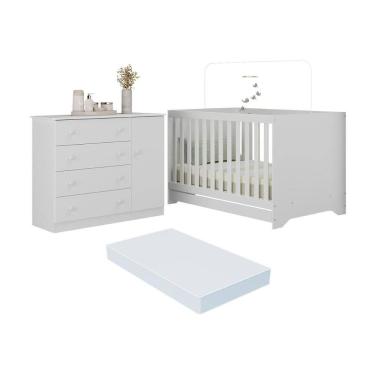 Imagem de Berço Americano 3 em 1 com Colchão Incluso e Cômoda 1 Porta 4 Gavetas Encanto Multimóveis MP4695