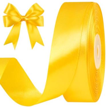 Imagem de CLUEWR Fita de cetim amarela de 2,5 cm, rolo de fita de tecido sólido para buquês de flores, embrulho de presente, casamento, artesanato artesanal