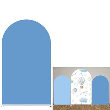 Imagem de FiVan Capa de fundo de arco de elastano com tema de balão de ar quente, capa de fundo de tecido azul para decoração de festa de chá de bebê, aniversário de bebê, chá de bebê