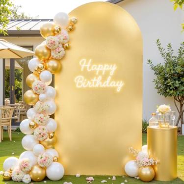 Imagem de Capa de fundo de arco dourado, 1,8 m, amarelo, para festa de casamento, lantejoulas; pano de fundo elástico, chá de bebê, chá de panela, foto de aniversário, brilhante, arco com suporte de elastano