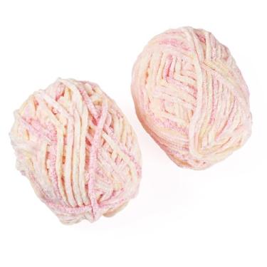Imagem de Magibeads 2 novelos de fio grosso de chenille para tricô à mão, super macio, jumbo e fofo, fios grossos rosa para crochê, 90 metros cada novelo