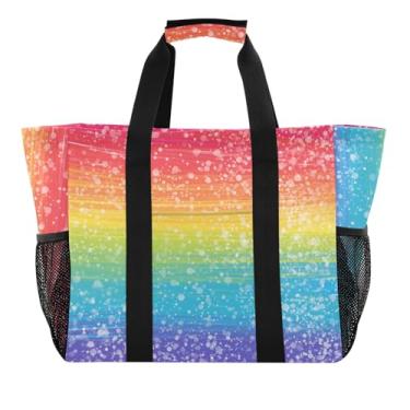 Imagem de ODAWA Sacola à prova d'água gradiente arco-íris à prova de areia, bolsa de praia reutilizável para viagens e piscina