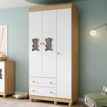 Imagem de Guarda-roupa Infantil 92cm com Vidro 3 Portas e 2 Gavetas Fofura Multimóveis MP4482