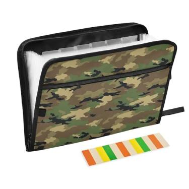 Imagem de Pasta expansível de camuflagem militar com etiquetas adesivas, 13 bolsos, pasta sanfonada, organizador de documentos com fecho de zíper