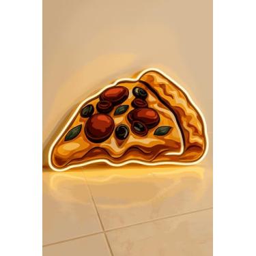 Imagem de Luminária Painel Neon Led Pizza Pizzaria Restaurante Rodízio Amarelo E Vermelho