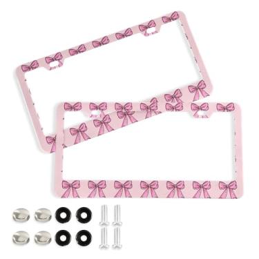 Imagem de SEHANY Lindas molduras de placa de licença de laço rosa, moldura de placa de carro de alumínio à prova de ferrugem com orifícios elípticos e parafusos serve para veículos padrão dos EUA tamanho