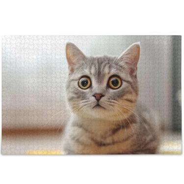 Imagem de Quebra-cabeças de animais engraçados de gato para adultos 1000 peças presentes de elefantes brancos quebra-cabeça natureza quebra-cabeças flor pintura animal, 75 cm x 50 cm