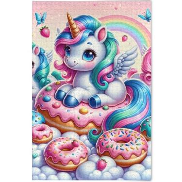 Imagem de Quebra-cabeças fofos, unicórnios, donuts, 500 peças, adultos, família, elefante, branco, presentes, natureza, pintura, arte personalizada, 52 x 37,8 cm