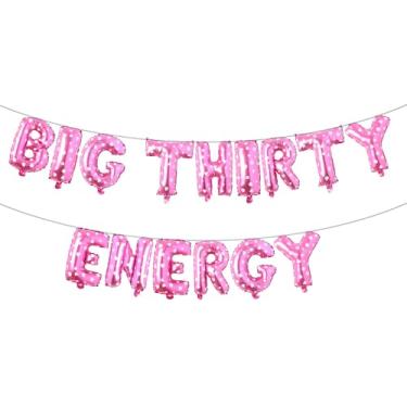 Imagem de Banner de balão Big Thirty Energy, decorações de 30 anos, 30 bandeiras sedutoras e prósperas, decorações de aniversário de 30 anos engraçadas e rudes (coração rosa BIG THIRTY ENERGY)