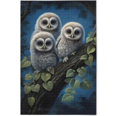 Imagem de Quebra-cabeça com estampa de corujas fofas 1000 quebra-cabeças para adultos, amigos, família, jogos, presentes para a família, desenhos animados, arte animal, 75 x 50 cm