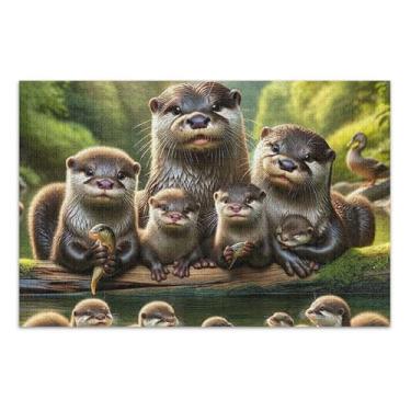 Imagem de Animais Otter Family Quebra-cabeças de 1000 peças para adultos pintura animal personalizado presentes únicos engraçados jogo de quebra-cabeça, 75 x 40 centímetros