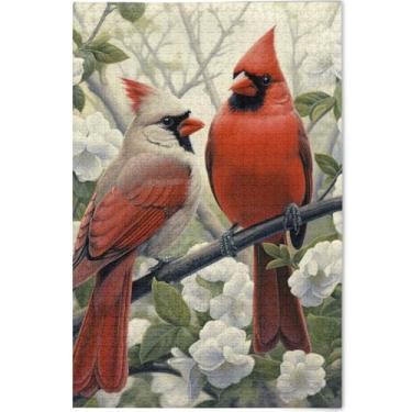 Imagem de Quebra-cabeça adulto flor pássaro vermelho 500 peças presentes engraçados jogo de quebra-cabeça único divertido adulto brinquedo personalizado flor animal impressão, 52 cm x 37,8 cm