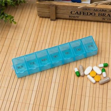 Imagem de 1 caixa de remédios para comprimidos de 7 dias semanal, organizador de armazenamento, caixa divisora de comprimidos (azul)