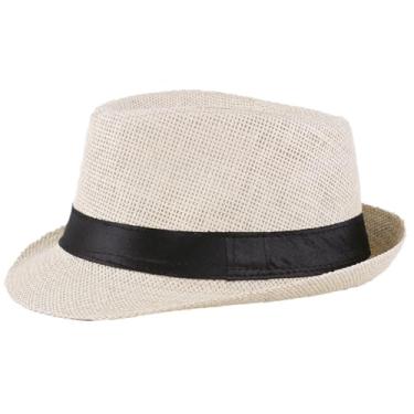 Imagem de GWWZHI 10 Pcs Fedora Hats Bulk Wedding Panama Hats Short Brim Hats 1920s Ganster Hats Caps Men Women Party Costume, Circumference 58 cm (Beige)