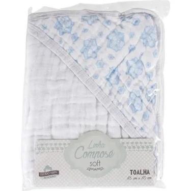Imagem de Toalha Fralda Com Capuz Bebê Compose Soft Menino - Minasrey