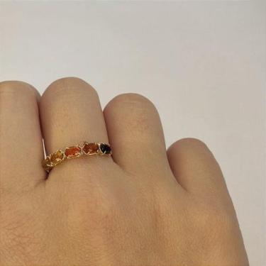 Imagem de Anel Meia Aliança Natural em Ouro 18k com Citrinos e Granadas - no-bra