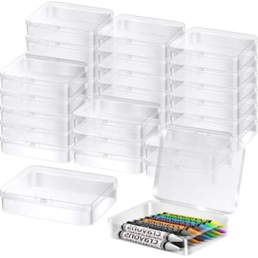 Imagem de BeapTcely Caixa de giz de cera de plástico com tampa articulada, recipientes de armazenamento transparentes, estojo de giz de cera para material de sala de aula escolar (transparente)