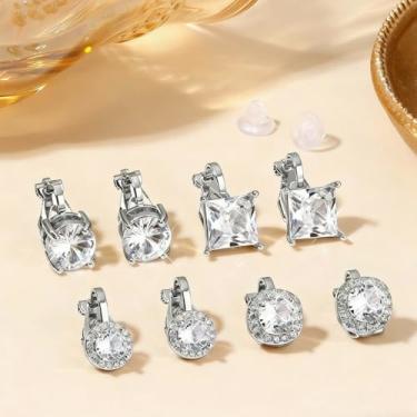 Imagem de 4 peças de brincos de orelha banhados a prata 14K não perfurantes para mulheres, zircônia cúbica, clipe moderno, cartilagem, brincos, brincos falsos, joias, presentes de aniversário