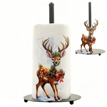 Imagem de Suporte de toalha de papel de veado, dispensador de rolo de cozinha fácil de rasgar com uma mão com base pesada, suporte de rolo de torre de papel em pé, decoração de casa de animal fofo para bancada
