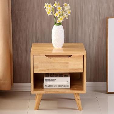 Imagem de Mesa de cabeceira, cômoda de 2 gavetas para quarto, cômoda pequena com 2 gavetas, móveis de cabeceira, mesa de cabeceira, nogueira natural