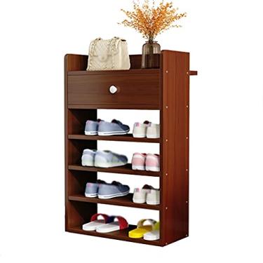 Imagem de Prateleira para sapatos, 6 camadas, prateleira de madeira para armazenamento de sapatos, quarto, sala de estar, corredor, sapateira, organizador de sapatos (com gaveta)