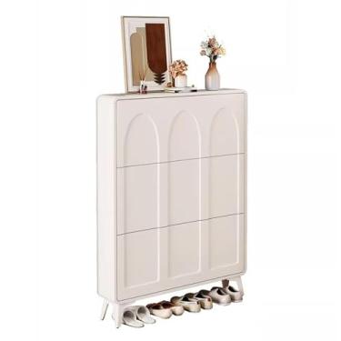 Imagem de Armário de sapatos branco moderno empilhável, rack de armazenamento de sapatos independente com 3 gavetas, organizador de sapatos estreito para entrada corredor quarto sapato (tamanho: 60 x 17 x 120