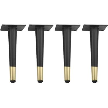 Imagem de Conjunto de 4 pés de móveis pretos pernas de sofá pernas de suporte de metal pés de armário de ferro usados para camas, armários de TV, penteadeiras, pernas de sofá afuniladas, à prova de