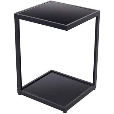 Imagem de Mesa de centro de vidro, tábuas de vidro temperado e pernas de ferro cromado resistentes - mesa de canto de vidro preto, mesa de café e chá, ideal para escritório em casa