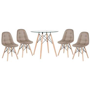 Imagem de Loft7 Home Decor, Kit Mesa de vidro Eames 80 cm + 4 cadeiras estofadas Eiffel Botonê nude