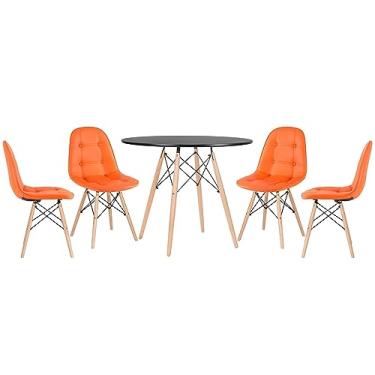 Imagem de Loft7, Mesa redonda Eames 90 cm preto + 4 cadeiras estofadas Eiffel Botonê