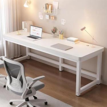 Imagem de Mesa de jogos moderna, mesa de escrita cortador de madeira para escritório em casa e quarto, tamanhos ajustáveis 80/100/120/140 cm, acabamento branco elegante, estação de trabalho ergonômica em PC