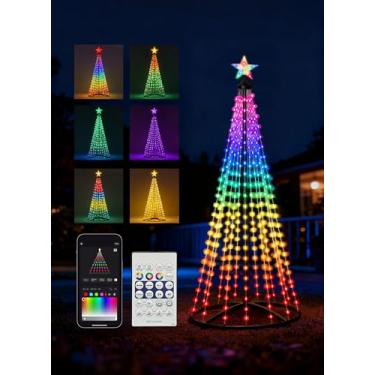 Imagem de AHAWILL Árvore de cone de Natal de 1,8 m, luzes LED RGB inteligentes com aplicativo e controle remoto, luzes de corda multicoloridas sincronizadas com música e faça você mesmo, luzes de decoração de