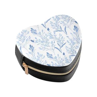 Imagem de Burbuja Caixa de joias azul Wispy Wildflower em forma de coração, mini estojo de viagem para mulheres e meninas, organizador portátil de armazenamento para brincos, anéis, colares e pulseiras