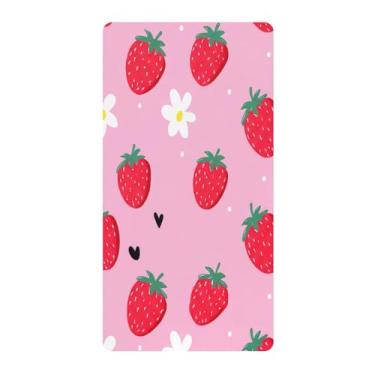 Imagem de Blueangle Lençol de berço padrão para berço infantil - Lençóis de algodão macio e respirável com morangos (564)