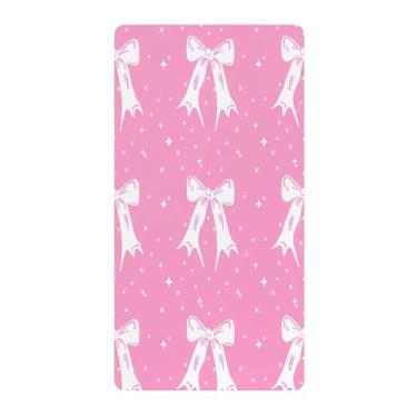 Imagem de Blueangle Lençol de berço padrão para berço infantil - Lençóis de algodão macio e respirável com laços brancos (408)