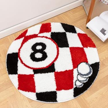 Imagem de Mibathni Tapete de 8 bolas – Tapete quadriculado de 99,8 cm, tapete de bilhar para piscina com 8 bolas, tapete de banho antiderrapante para chuveiro, tapete redondo, tapetes gráficos, tapete Y2K