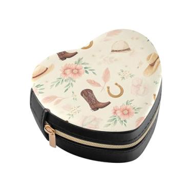 Imagem de Burbuja Boina com flores em ferradura em forma de coração, mini estojo de joias de viagem para mulheres e meninas, estojo portátil organizador de armazenamento para brincos, anéis, colares e pulseiras