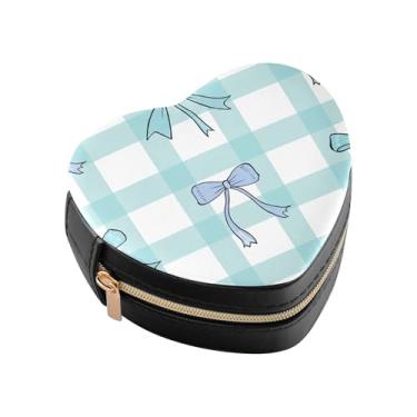 Imagem de Burbuja Mini caixa de joias quadriculada em forma de coração para mulheres e meninas, estojo portátil organizador de armazenamento para brincos, anéis, colares e pulseiras