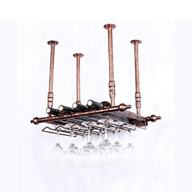 Imagem de Suporte de teto de bronze | Rack de metal para pendurar | Prateleira com suporte de cálice | Suporte de vidro suspenso | Suporte de garrafa |Rack organizador de armazenamento moderno para todas as
