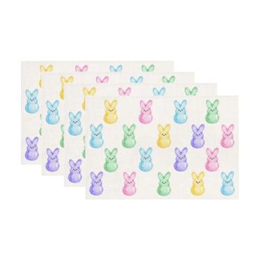Imagem de Tapete de refeição de Páscoa, jogo americano colorido com estampa de coelho, decoração de mesa de férias de primavera