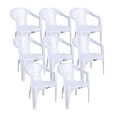Imagem de Kit 8 Cadeiras De Plástico Com Braço Duo Bella Duoplastic Branco