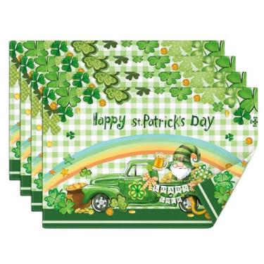 Imagem de comfoyar Jogo americano do Dia de São Patrício, conjunto de 4, tapetes de mesa antiderrapantes de linho, trevo da sorte, 30,5 x 45,7 cm, tapetes de mesa laváveis e absorventes para decoração de mesa