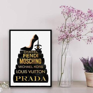 Imagem de Quadro Fashion Livros Preto E Dourado 24X18Cm - Vidro Preta