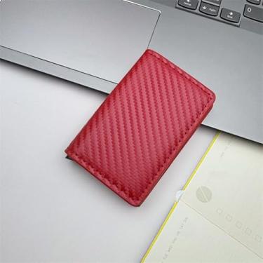 Imagem de Carteira masculina com três dobras – janela de identificação com bloqueio de RFID, fina para transporte diário, costura durável, presente para ele, Vermelho, Minimalista