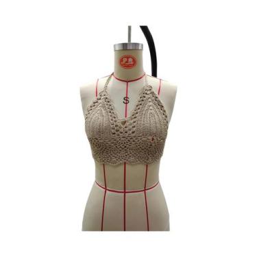 Imagem de Top De Biquíni Preto Em Crochê Para Mulheres, Modelo Triângulo Vazado,