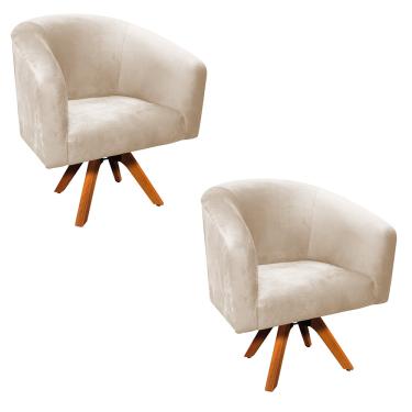 Imagem de Poltrona Decorativa Giratória MM30 Kit 2 Stella Suede Bege D03 - D'Rossi