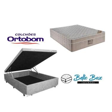 Imagem de Cama Box Baú Viúva 128 Suede Cinza com Colchão Ortobom Airtech Pocket 