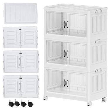 Imagem de Armario 6 Portas 3 Andares Dobravel Organizador Brinquedos Carrinho Lavanderia Multiuso Caixa Armarzenamento Guarda Roup