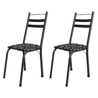 Imagem de Conjunto Com 2 Cadeiras Tubular Itália Preto Floral Artefamol Preto Fosc